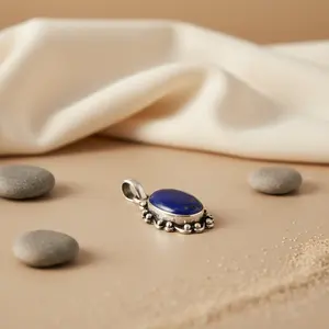Pendentif en argent 925 avec lapis-lazuli pour femmes, plaqué rhodium, or blanc, bijoux en pierres précieuses avec motif religieux, charme - Product Image 2
