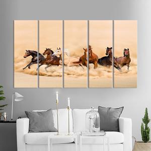 Impresión en lienzo de caballos al galope: elegante arte de pared con animales de granja, JUEGO DE 5 LIEÑOS - Product Image 1