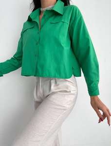 Camisa de algodón recortada para mujer, blusas Vintage de manga larga con botones para mujer, blusas elegantes, blusas informales de verano a la moda marrón - Product Image 4