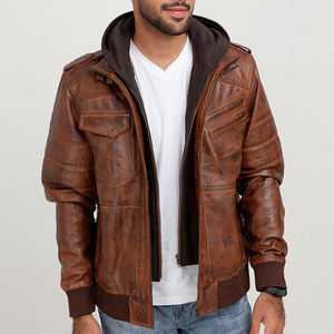 Blouson en cuir de moto sur mesure avec poches Blouson en cuir bomber Logo personnalisé imprimé Manteau en cuir de moto pour homme - Product Image 3