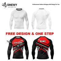 Rashguard de MMA pour homme SINEWY SPORTS de haute qualité, personnalisable, à manches longues, noir et rouge, avec logo personnalisé, séchage rapide, coupe ajustée, compression