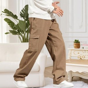 กางเกงยีนส์ขาบานเอวสูงของผู้ชายกางเกงยีนส์ขากว้างกางเกงยีนส์ทรงหลวมเย็บตัดสีตัดกันกางเกงยีนส์เล่นสเก็ตกางเกงทั่วไปสำหรับฤดูร้อนกลางแจ้ง - Product Image 4