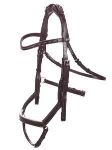 Brida de salto anatómica de cuero vegetal teñido a tambor de calidad premium con cristales para equitación - Product Image 5