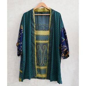 Kimono Corto de Seda Transpirable, Talla Grande, Hasta la Rodilla, con Estampado Patchwork, Hecho a Mano, Estilo Bohemio Indio, para Mujer, Ropa de Dormir - Product Image 1