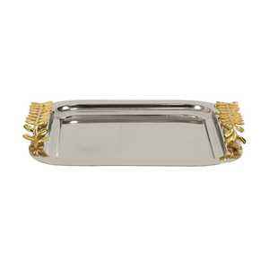Plateau en acier inoxydable de style vintage fantaisie, best-seller, avec poignée dorée, résistant aux aliments, passe au lave-vaisselle et au micro-ondes, pour usage en restaurant - Product Image 2