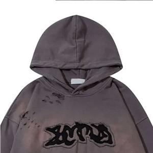 Directo de fábrica Pullover Acid Wash Hoodie Alta calidad Bordado Vintage Faded Distress Hoodies para el invierno - Product Image 5