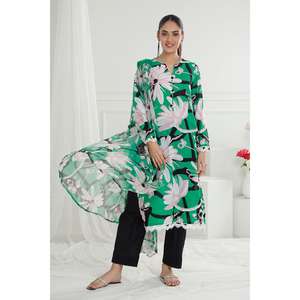 Conjunto de Traje de Encaje de 3 Piezas para Mujer, Verde, Sin Costuras, Chifón 100% Algodón, Transpirable, Corte Holgado - Product Image 4