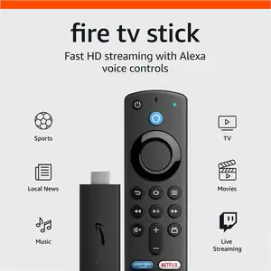 Amazon Fire TV Stick, HD, sharp picture quality, fast streaming, free & live TV, Alexa Voice Remote with TV controls