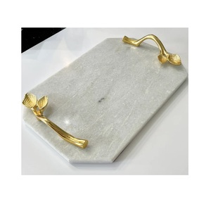 Bandeja de fruta de mármol, bandeja de almacenamiento de escritorio de nivel, decoración minimalista moderna, bandeja de piedra hecha a mano, mango de latón - Product Image 6