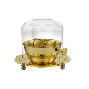 <b>Brass</b> Glass Akhand Diya <b>Oil</b> <b>Lamp</b> Pooja Deepak Metal Hand Painted Deepak Home Temple Puja Articles Diwali Decoration Gift Item - Product Image 1