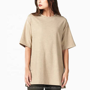 Venta al por mayor de las mujeres de alta calidad de ajuste de gran tamaño pesado algodón elastano camiseta de color sólido de hombro caído cuello liso teñido de punto logotipo - Product Image 1