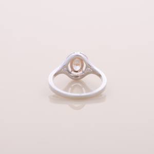 IGI Certified Oval Peach Diamond Halo Engagement Ring with Split Shank in <b>Solid</b> 925 Sterling <b>Silver</b> - Product Image 3