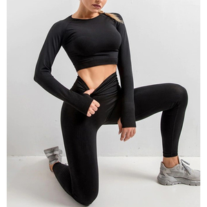 Nouvelle couleur femmes léger ensemble de gymnastique 2 pièces costume de sport pour courir entraînement Fitness entraînement Yoga motif solide taille avant - Product Image 4