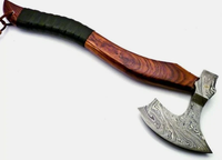 Hache de survie Thewizcrafts de qualité industrielle en acier Damas, manche en bois de rose, étui en cuir, 2 lb, 34 cm
