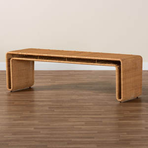 Banc d'appoint en bois massif miel rotin style bohème léger pliable rangement empilable pour entrée chambre bébés/enfants utilisation en entrepôt - Product Image 1