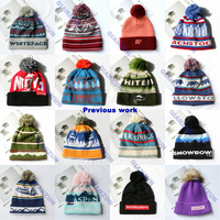Invierno deporte al aire libre esquí nieve Jacquard letra logo acrílico personalizado tejido acanalado puño Bobble Pom Beanie sombreros