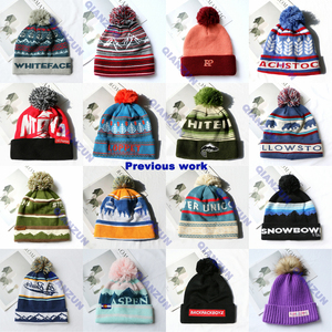 Winter Outdoor Sport <span class=keywords><strong>Ski</strong></span> Snow Jacquard Letter logo Acrylique Custom Knitted Ribbed Cuff Bobble Pom Pom Beanie Hats - Product Image 6