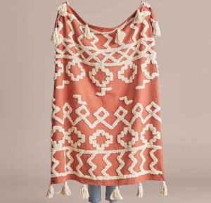 Manta de invierno Jacquard de algodón 100%, manta tejida bordada con mechones para decoración del hogar, sala de estar, venta al por mayor - Product Image 2