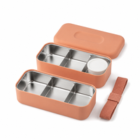 Boîte de préparation de repas double couche profonde avec plateaux intérieurs en acier inoxydable, kit de couverts portable et sac de rangement pour les programmes de restauration et de vente au détail