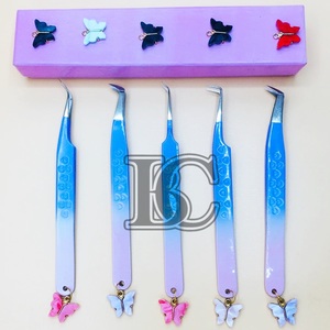 New Arrival Pink & Blue <b>Tweezers</b> Sustainable Stainless Steel Eyelash Extensions <b>Tweezers</b> Butterfly Charm Customize Packing MINK - Product Image 2