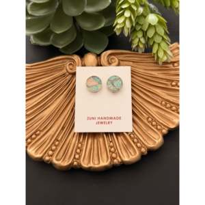 Boucles d'oreilles clous Zuni faites à la main en opale et argent sterling, serties de diamants et de perles géométriques, tendance, pour mariage, fête ou cadeau - Product Image 1