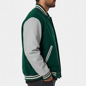 Veste universitaire pour homme en toile longue à deux tons, avec broderies en chenille personnalisées, manches en cuir et laine, style hip-hop, très vendue - Product Image 5