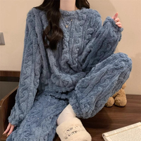 Pijama de Mujer a la Moda, de Felpa Coral, Tejido Jacquard, Elegante, con Cintura Elástica, Personalizado, Grueso, Transpirable, de Dos Piezas, para Primavera
