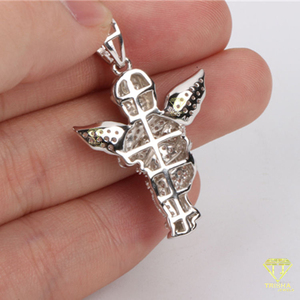 Colgante de cruz de plata de hip hop con abalorio de diamante Joyería helada chapada en rodio - Product Image 2