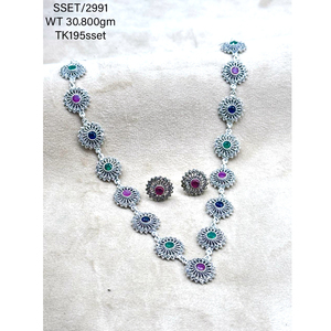 Plata de ley piedras multicolores flor redonda en forma de lujo mujeres boda joyería collar antiguo aspecto collares al por mayor - Product Image 1