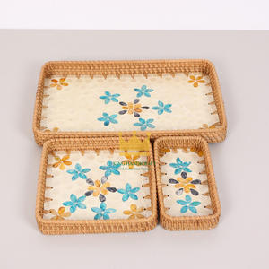 Vietnam estilo bohemio concha marina ratán comida caramelo pastel fruta servir bandeja cesta forma rectangular para Decoración de mesa - Product Image 2