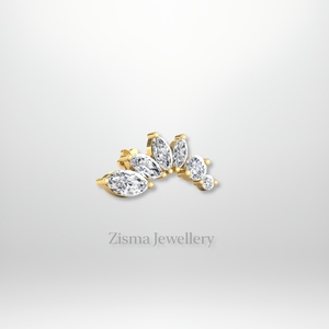 Meilleure courbe diamant oreille grimpeur marquise et ronde 14K or massif diamants naturels cultivés en laboratoire IGI certifié Piercing bijoux - Product Image 6