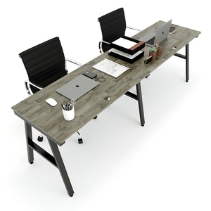 Escritorio Minimalista de Madera de Caucho para 2 Personas con Patas de Hierro, 240x60cm, para Estudio y Oficina - Product Image 1