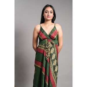 Maxi vestido de seda vintage con estampado de cintura elástica y tela lavable de diseño sin espalda para fiestas informales de verano en la playa - Product Image 6