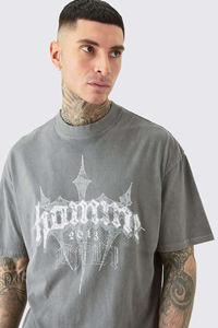 T-shirt oversize pour homme, style streetwear, gris délavé, imprimé graphique, style vintage, hip-hop, décontracté, coupe ample, en coton - Product Image 3