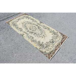3.1x6.9 ft Rug, Turkish Vintage Accent Rug, <b>Brown</b> <b>Wool</b> Rug - Product Image 2