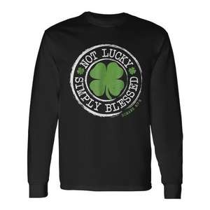 T-shirt à manches longues Not Lucky Simply Blessed, design trèfle vert, chemise pour la Saint-Patrick - Product Image 1