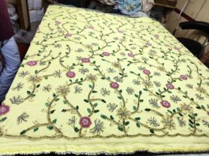 Embroidered Rayon Ball Gown <b>Dress</b> Floral Print Party-Style With Bow Collar Hand Beaded Fabric Breathable and Stylish - Product Image 4