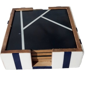 New Design Modern Style Resin & Wood <b>Coasters</b> 4 Pieces <b>Set</b> with Stand - Product Image 1