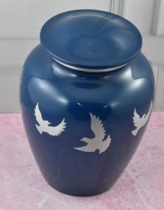 Urne funéraire décorative moderne bleue en métal pour cendres humaines, souvenir commémoratif pour adultes, hommage familial - Product Image 5