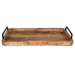 Natural Finishing Bulk <b>Wooden</b> Serving Tray With Metal Handle Rectangle Shape High Quality Top Standard Christmas Holiday Gift - Product Image 1