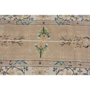 Tapis de Chevet Vintage Turc Classique Rectangle 3 X 9.2ft Fait à la Main Laine Patchwork Design Latex Support Modèle Beige Vert - Product Image 5