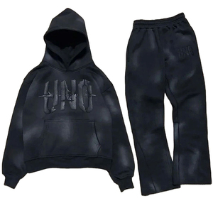 Chándales de felpa francesa desgastados de alta calidad para hombres Sun Fade Streetwear algodón personalizado pantalones de chándal conjuntos con capucha 2026 - Product Image 1