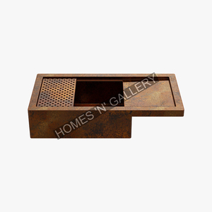Nouvel égouttoir amovible en cuivre martelé rectangulaire double évier de cuisine évier de ferme évier fait main fabricant grossiste - Product Image 3