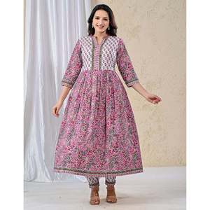 Pink Jaal Printed Cotton Salwar Kameez Suit for Girls Traditional Ethnic Style <b>Net</b> <b>Fabric</b> for Parties and Special Occasions - Product Image 5