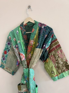Traditional Handmade Kantha Silk Kimono Jacket For Women - Product Image 6