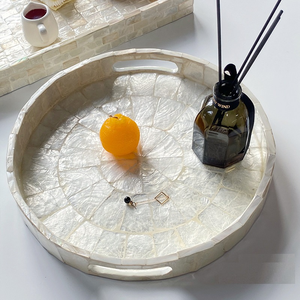 Eco <b>Round</b> Serving <b>Tray</b> from Vietnam Handwoven Rattan <b>Tray</b> for Snacks, Coffee <b>Table</b> Styling Luxury <b>Tray</b> Mother of Pearl - Product Image 3