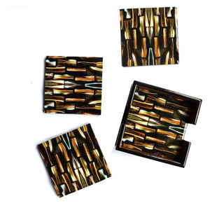 Accessoires d'ustensiles de cuisine Tapis de verre Finition en marbre brun brillant Ensemble de sous-verres en bois avec support pour la maison Fournitures d'hôtel - Product Image 2