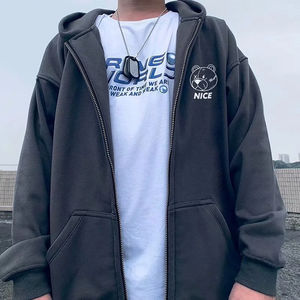 Sudaderas con capucha de moda para hombre, sudaderas con estampado de oso de cerveza, ropa informal de Hip Hop con cremallera, sudaderas con capucha de gran tamaño informales de otoño 2023 - Product Image 2