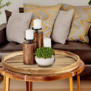 Vente en gros de plateau de service rond extra-large en bois naturel rustique pour table basse ottomane surdimensionnée plateau de table ottoman - Product Image 5