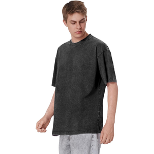 T-shirts pour hommes en coton 100% tricoté sur mesure OEM ODM, surdimensionnés, lourds, vintage, unis, streetwear, tee-shirts amples, décontractés, lavage à l'acide - Product Image 4